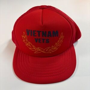 VTG Yupoong Vietnam Vets Trucker Hat Red Snapback Mesh Cap Made in‎ Korea OSFM